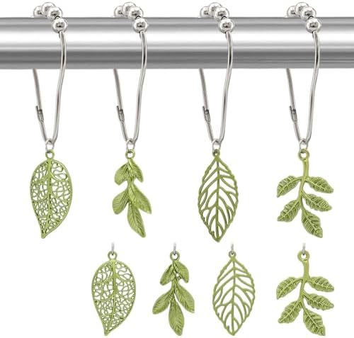 Leaves Shower Curtain Hooks-12Pack Green Plant Leaf Shower Curtain Rings by Unknown