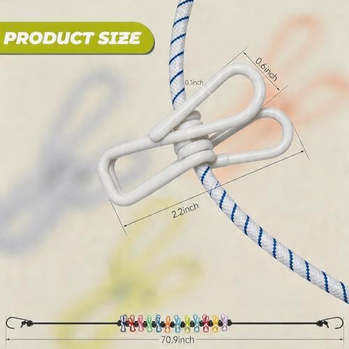 Portable Clothesline with 12 Clothespins, Plus 20 Colorful Clips, Adjustable - Image 3