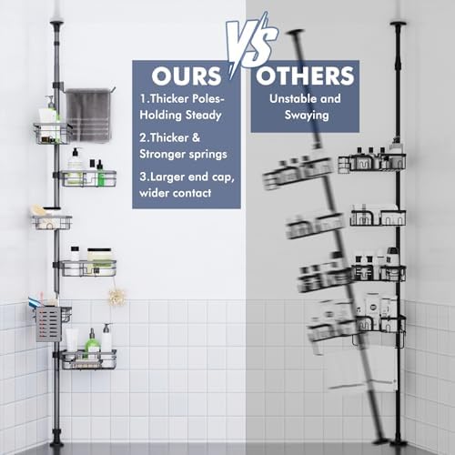 Corner Shower Caddy Tension Pole, Bathroom Shelf - Image 4
