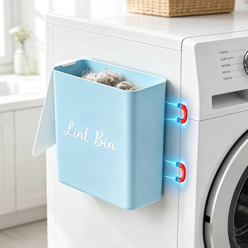 Magnetic Lint Bin with Lid for Laundry Room, Compact Plastic Dryer Lint Holder by DIRZHX