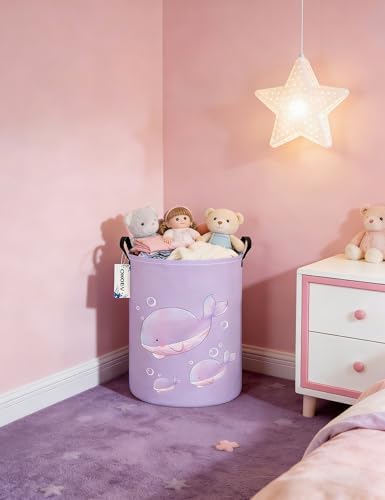 Round Purple Whale Laundry Hamper, Storage Basket - Image 5