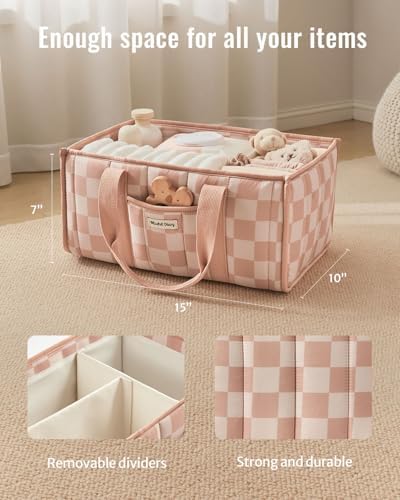 Blissful Diary Checkered Diaper Caddy Organizer, Storage Basket - Image 3