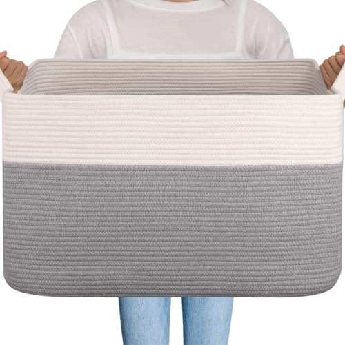 OIAHOMY Extra Large Blanket Basket, 95L Cotton Rope Woven Laundry Basket by MasterofSpaceOptimization