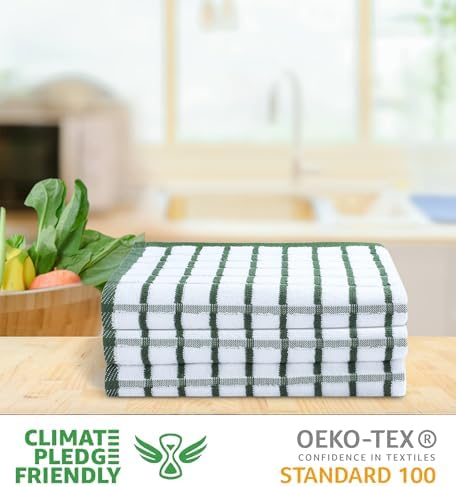 Urban Villa Kitchen Towels Cotton Dish Towels 20”x30” Green Wht - Image 3