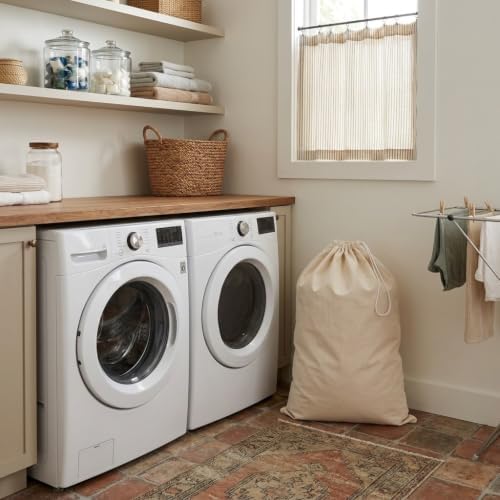 Household Essentials Cotton Laundry Bag, 100% Cotton, Drawstring Top - Image 6