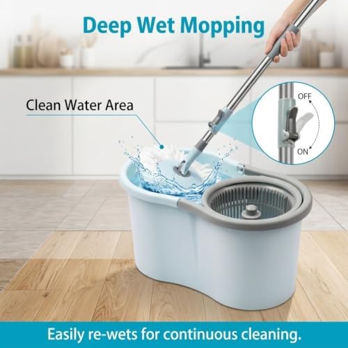 Spin Mop and Bucket with Wringer Set, 3 Mop Heads - Image 3