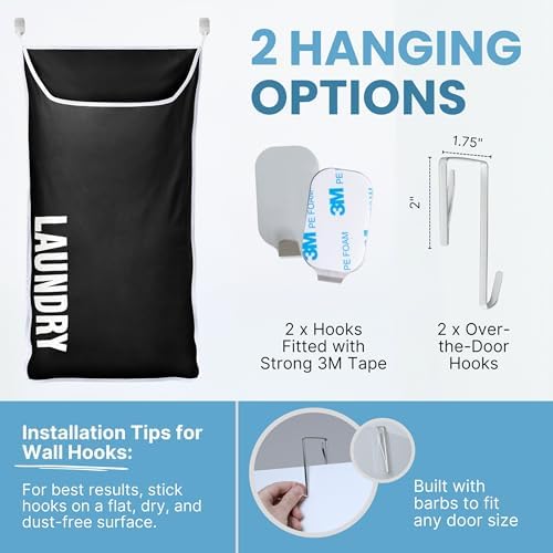 Hanging Laundry Hamper Bag XL 40x22", Space Saving over the Door Storage Bags - Image 6