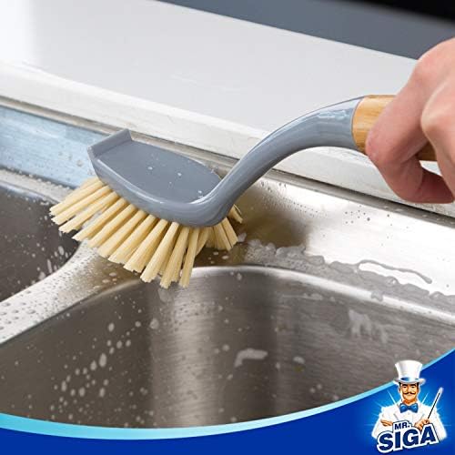 MR.SIGA Dish Brush with Bamboo Handle Built in Scraper - Image 5