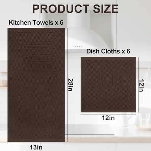 Homaxy 12 Pack 100% Cotton Kitchen Towels and Dishcloths Set, Dark Brown - Image 4