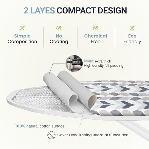 UniSimp Ironing Board Cover and Pad 18"x49" Extra Thick Natural Cotton - Image 4