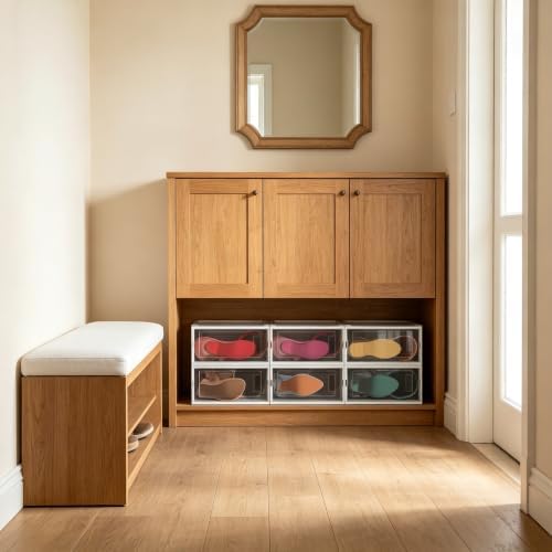 4 Pack Stackable Shoe Storage Boxes, Plastic Shoe Organizer Drawers Bins - Image 2