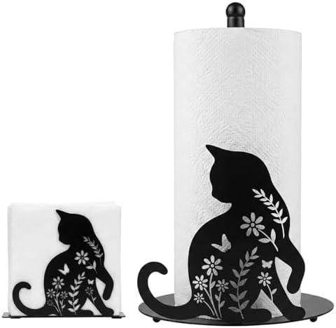 Havawish 2 Pcs Cat Paper Towel Holder Set Black Cat Countertop Kitchen Decor by Havawish