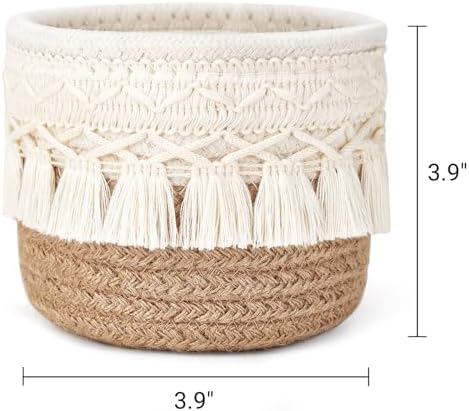 Mkono Macrame Makeup Brush Holder, Boho Mini Storage Basket Set of 2 - Image 5