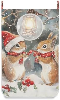Christmas Squirrels Watercolor White Door Hanging Laundry Hamper Bag by WelcometoElliTarr