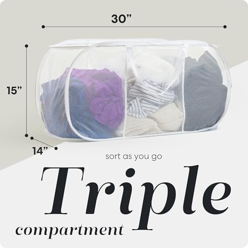 Handy Laundry Collapsible Laundry Basket, 3-Compartment Mesh Laundry Sorter - Image 2