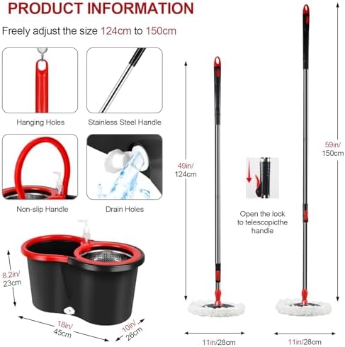 Spin Mop and Bucket with Wringer Set, 360° Spinning Mop Bucket System with 3 - Image 2