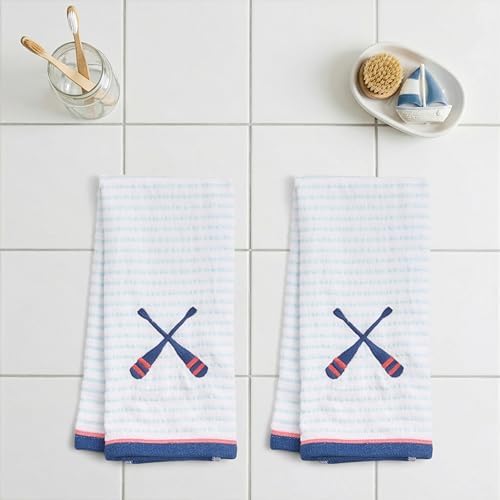 Ritz 2-Piece Cotton Velour Bathroom Hand Towel Set, Embroidered Criss Cross Oars - Image 3