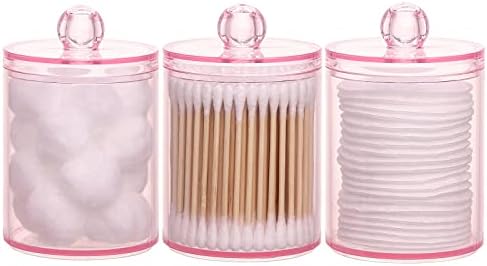 Tbestmax 3 Pack Cotton Swab Ball Pad Holder, 10 Oz Qtip Apothecary Jar Pink by Tbestmax