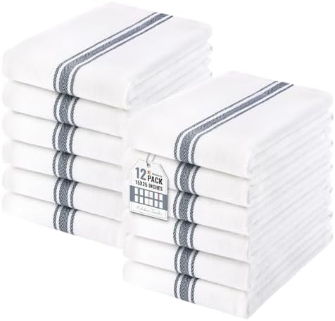 Homaxy 100% Ring Spun Cotton Kitchen Towels 12 Pack, Slate Gray Stripe by Homaxy