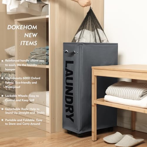 DOKEHOM 29" Enlarged Slim Rolling Laundry Basket Hamper on Wheels - Image 2