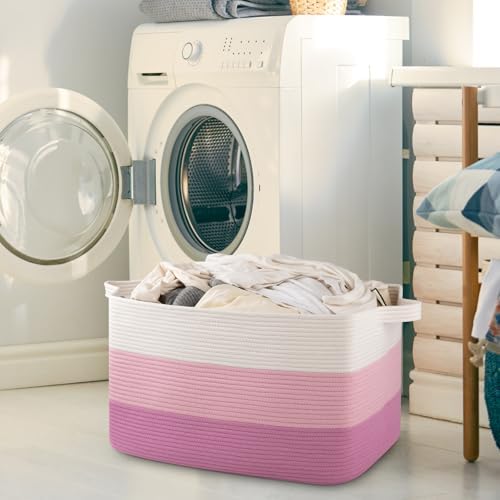 OIAHOMY Extra Large Blanket Basket, 95L Cotton Rope Woven Laundry Basket - Image 2