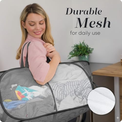 Handy Laundry Pop Up Laundry Hamper 2-Compartment, Divided 77L Mesh - Image 5