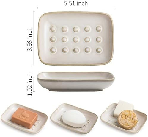 Miamolo Soap Dish for Shower, Ceramic Soap Dish Non-Slip Soap Holder Bar Saver - Image 3