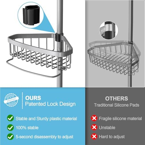 Corner Shower Caddy Tension Pole: Stainless Steel Rustproof 4-Tier Shower - Image 3