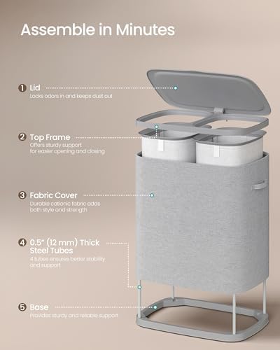 SONGMICS Laundry Hamper with Lid, 160L Laundry Basket, 2 Sections - Image 4