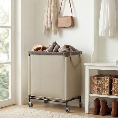StorageWorks 2 Section Laundry Hamper, 120L Tan Sorter Cart - Image 7