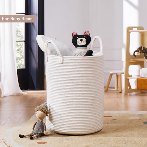 80L Large White Laundry Hamper Basket Woven Rope Tall Hamper - Image 4