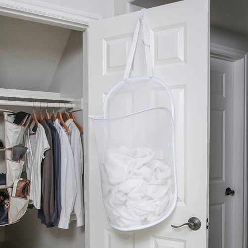 Smart Design Deluxe Mesh Over The Door Pop Up Hamper w/ Hook & Adjustable Strap - Image 3