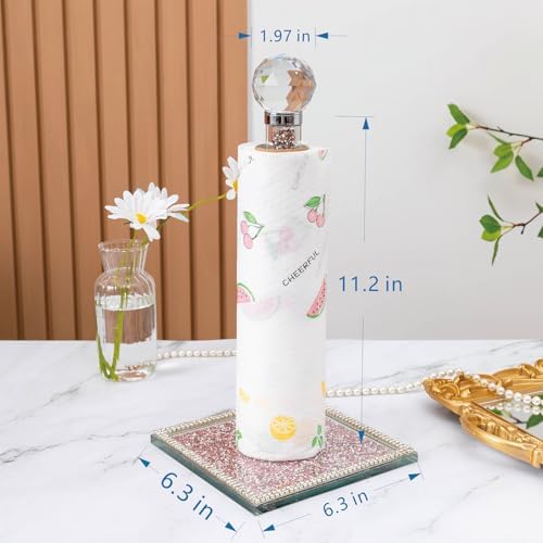 Pink Crystal Standing Paper Towel Roll Holder Countertop Weighted Rack - Image 3