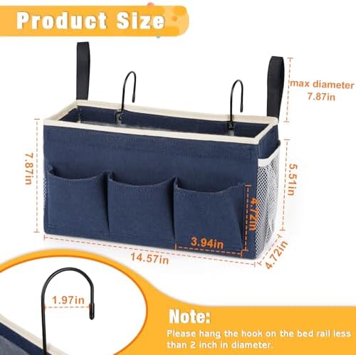 Lilithye Bedside Caddy, Bedside Storage Bag Hanging Organizer - Image 3