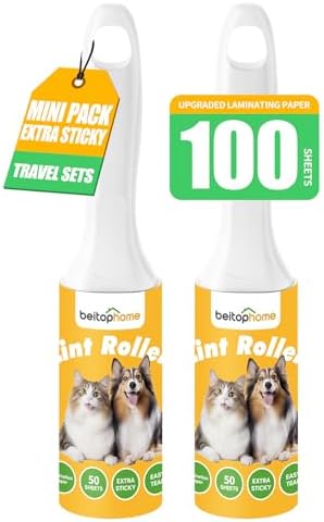 Mini Lint Roller 2 Pack for Pet Hair, 100 Sheets Total by Beitophomepet%60sfamily