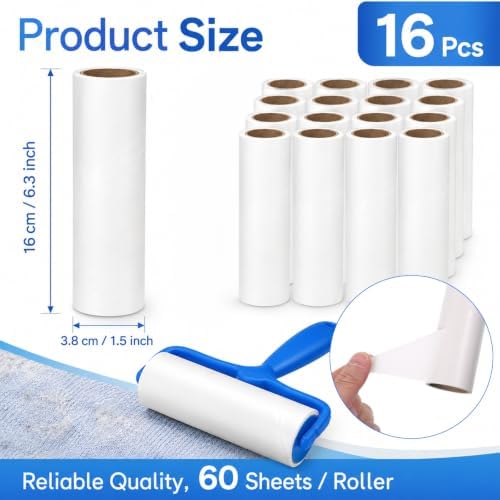 16 Pack 6.3 inch Large Lint Roller Refills, Extra Sticky Lint Rollers Refills - Image 2