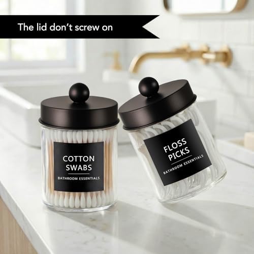 Amolliar Glass Apothecary Jars Qtip Holder w/Plastic Lids, Bronze 2pc - Image 4