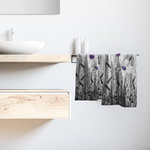 Black White Hand Towels Rustic Purple Daisy Butterfly Farmhouse Absorbent - Image 6