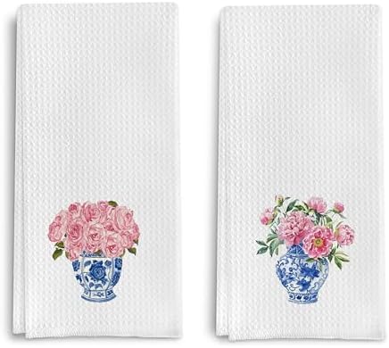Blue and White Porcelain Chinoiserie Dish Towels Set of 2, 16x24 Inches by ColorfulLifeStartingwithYourCuteTowel