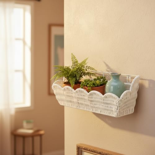 2 Pack Adhesive Plastic Wicker Hanging Storage Basket Scalloped Edge - Image 7
