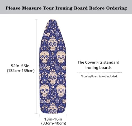 Halloween Skull Ironing Board Cover, Boho Style Skulls Flower Field 15x 54 - Image 5