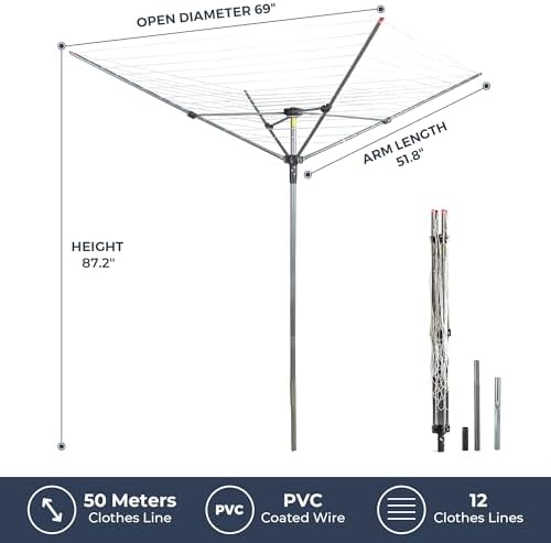 STO STO Umbrella Clothesline Outdoor Drying Rack, 164 Feet Rotary Clothes - Image 5