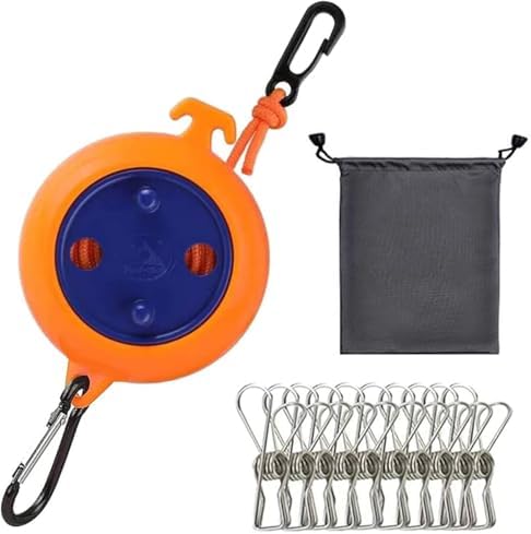 Camping Retractable Clothesline, Adjustable 32ft/10M Camping Clothesline by QeeHeng
