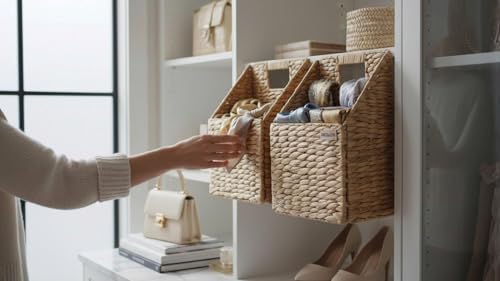 Wicker Hanging Storage Basket, Water Hyacinth Baskets, Wall Decor Hyacinth - Image 2