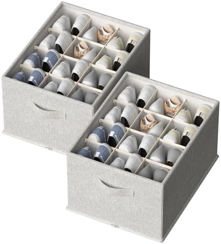 FHSQX 2 Pack Shoe Organizer for Closet, Foldable Shoe Organizer, Fits up to 24 by FHSQX