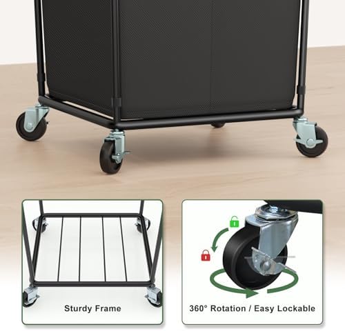 Rolling Laundry Basket with Wheels, Rolling Laundry Hamper with Wheels 2PK - Image 6