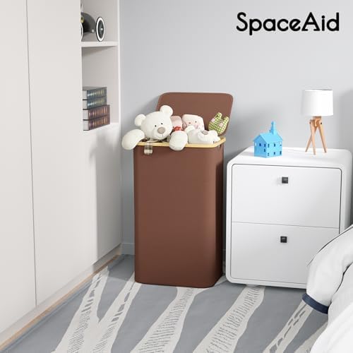 SpaceAid Laundry Hamper with Lid, 110L Large Tall Clothes Basket Bin with - Image 3