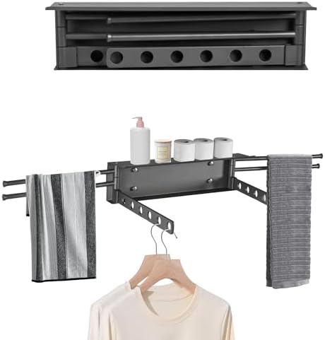 Aluminum Wall Mounted Foldable Swinging Clothes Drying Rack 50lbs Load by Unknown