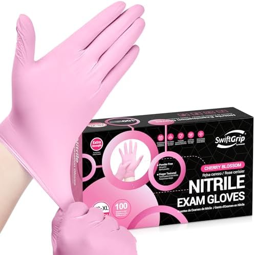 SwiftGrip Nitrile Exam Gloves, 4 Mil, Cherry Blossom, Food Safe Gloves by SwiftGrip