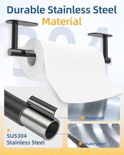RUACQ Paper Towel Holder Under Cabinet, Stainless Steel, Matte Black - Image 5